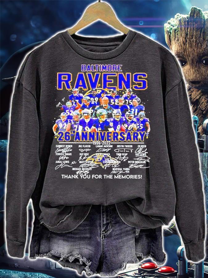 Baltimore Ravens 26th anniversary 1996-2022 thank You for the memories signature T-shirt
