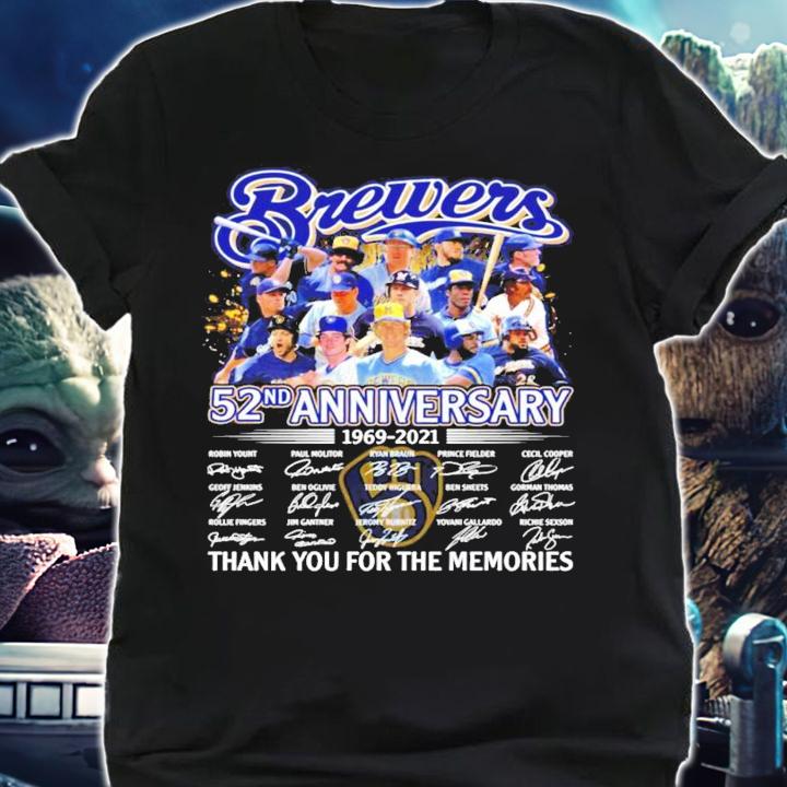 Brewers 52nd anniversary 1969-2021 signature thank you for the memories shirt