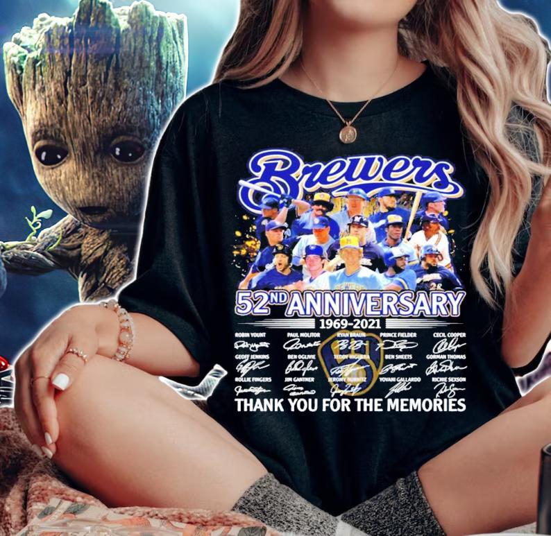 Brewers 52nd anniversary 1969-2021 signature thank you for the memories shirt