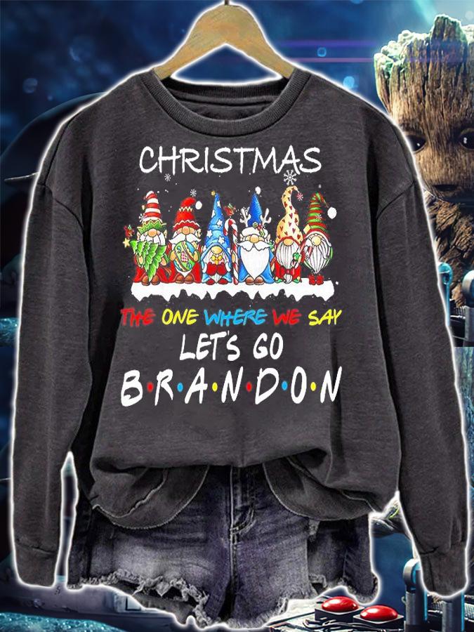 Christmas 2021 The One Where We Say Let's Go Brandon Funny Gnome Xmas Gnome T-Shirt