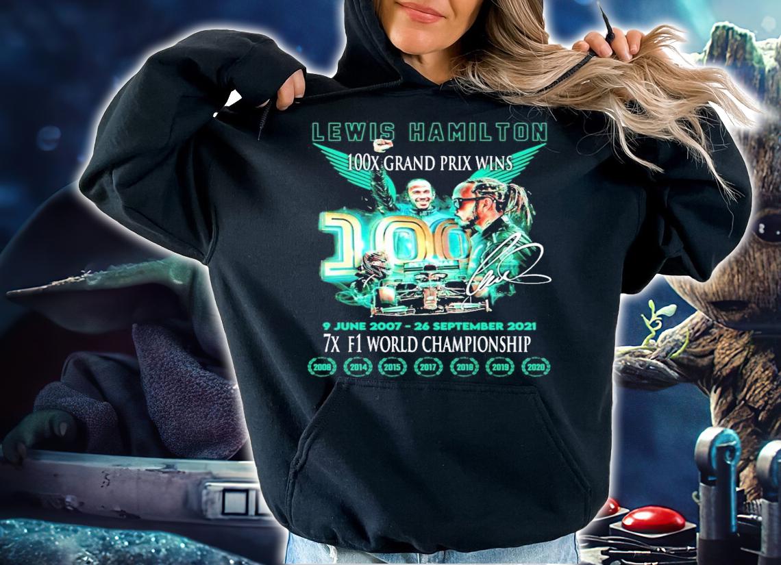 Lewis Hamilton 100x grand prix wins 7x f1 world championship signature shirt hoodie