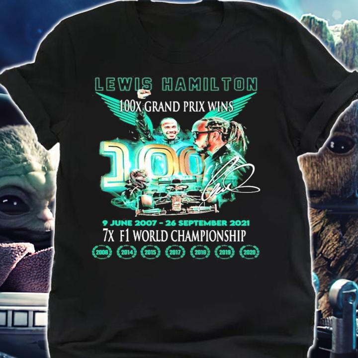 Lewis Hamilton 100x grand prix wins 7x f1 world championship signature shirt shirt