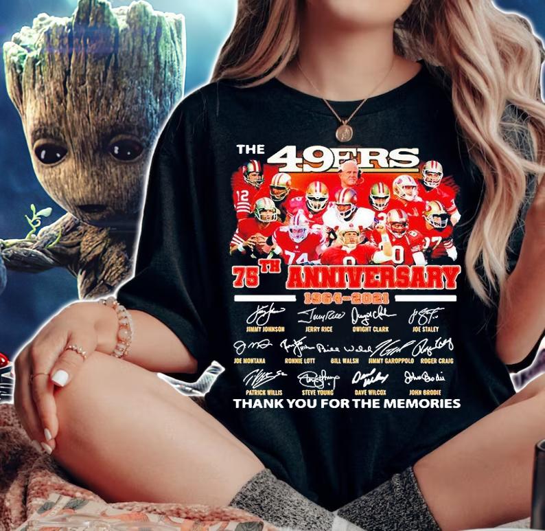 The 49ers 75th Anniversary 1964-2021 thank you for the memories signature T-shirt woman shirt
