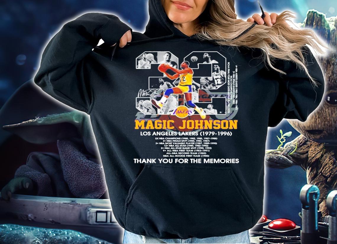 32 Magic Johnson signature Los Angeles Lakers 1979 1996 thank you for the memories shirt hoodie
