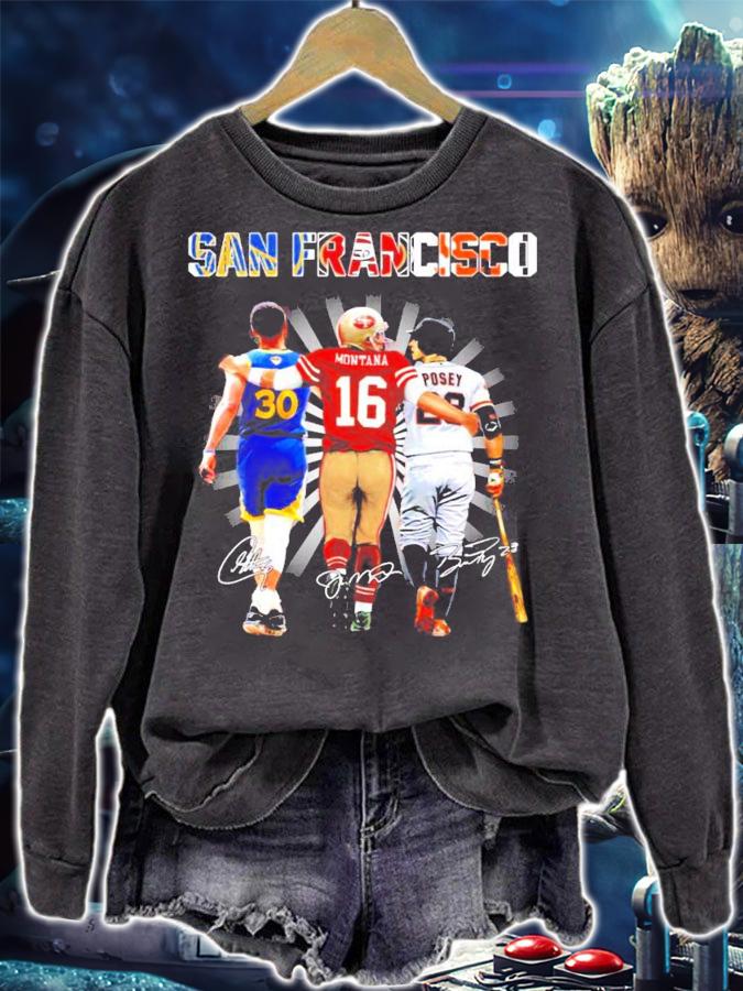 San Francisco Stephen Curry Joe Montana Buster Posey signatures shirt