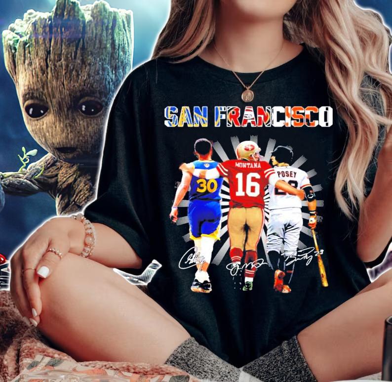 San Francisco Stephen Curry Joe Montana Buster Posey signatures shirt