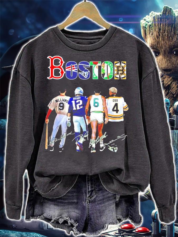 Boston Sports Teams Willans Brady Russell and Orr signature shirt sweatshirt