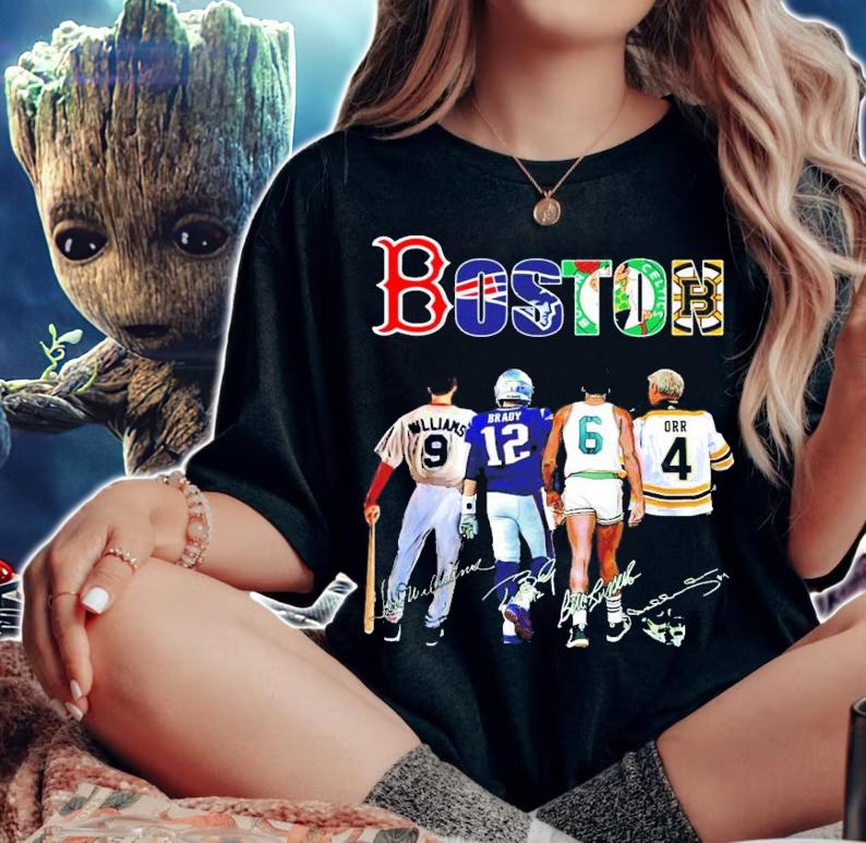 Boston Sports Teams Willans Brady Russell and Orr signature shirt woman shirt