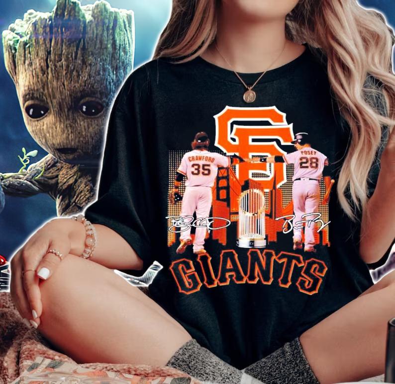 San Francisco Giants Brandon Crawford and Buster Posey signatures shirt