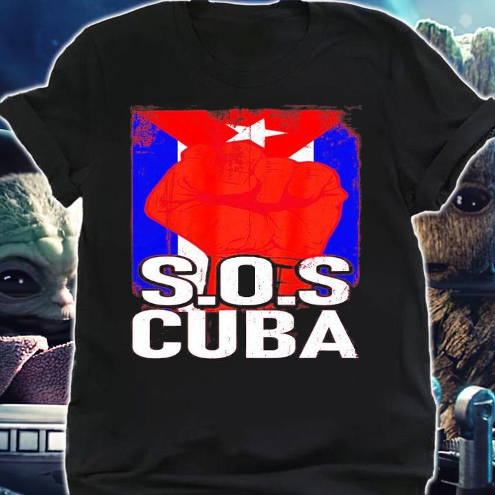 Half American Men Women Cuban Flag SOS shirt