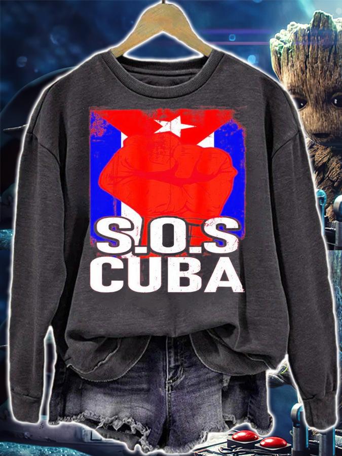 Half American Men Women Cuban Flag SOS shirt