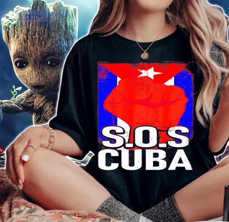Half American Men Women Cuban Flag SOS shirt