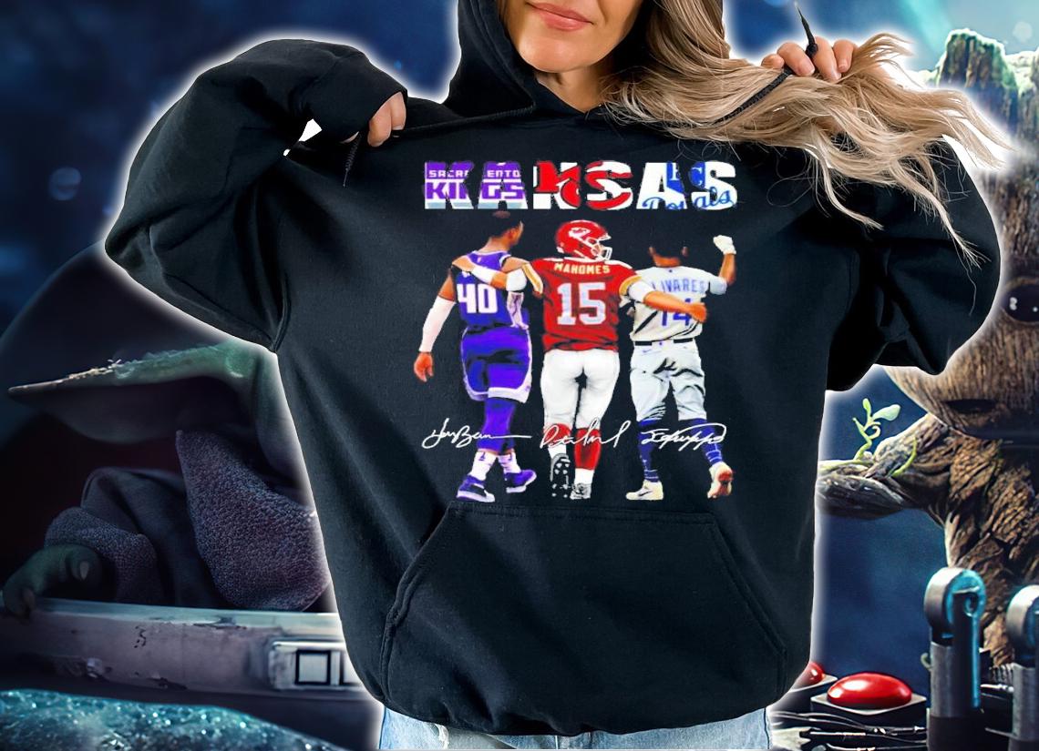 Men's Kansas Harrison Barnes Patrick Mahomes Edward Olivares signatures t-shirt hoodie