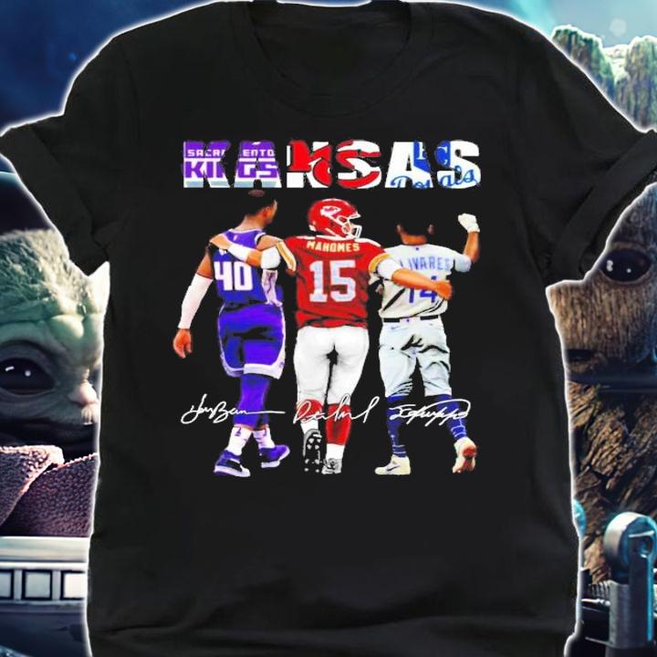Men's Kansas Harrison Barnes Patrick Mahomes Edward Olivares signatures t-shirt shirt