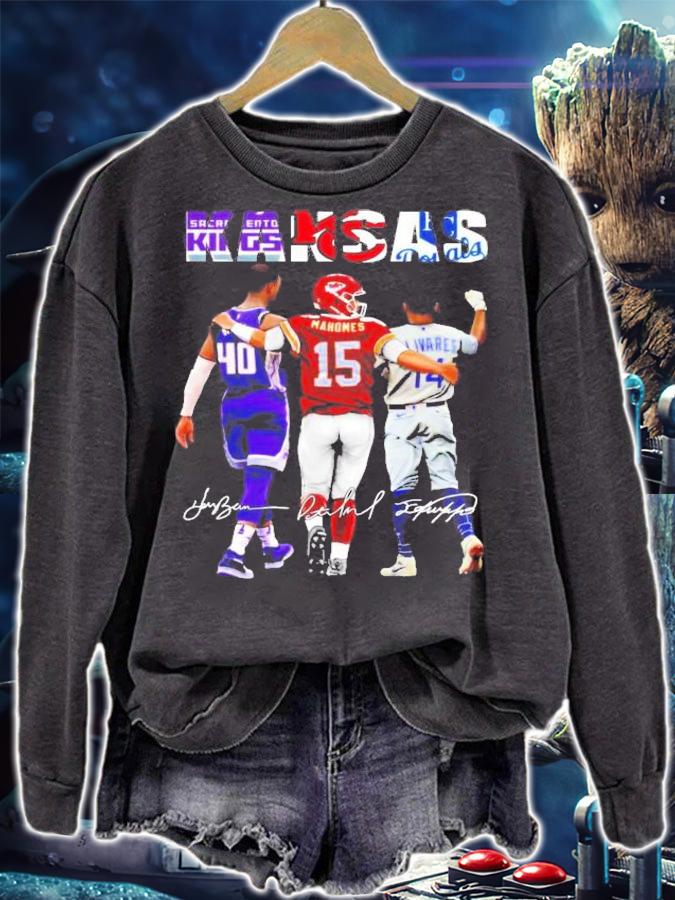 Men's Kansas Harrison Barnes Patrick Mahomes Edward Olivares signatures t-shirt sweatshirt