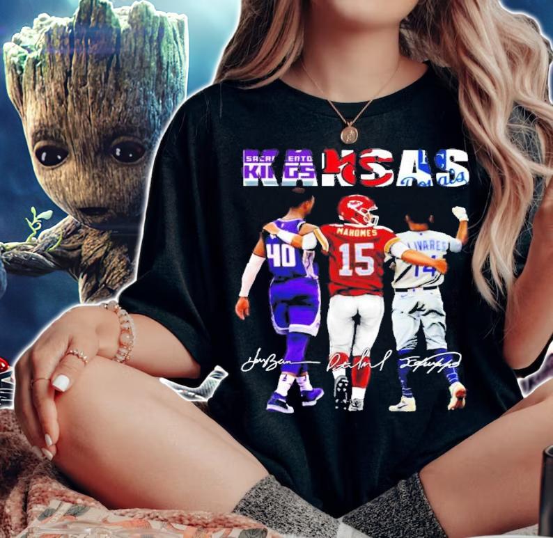 Men's Kansas Harrison Barnes Patrick Mahomes Edward Olivares signatures t-shirt woman shirt