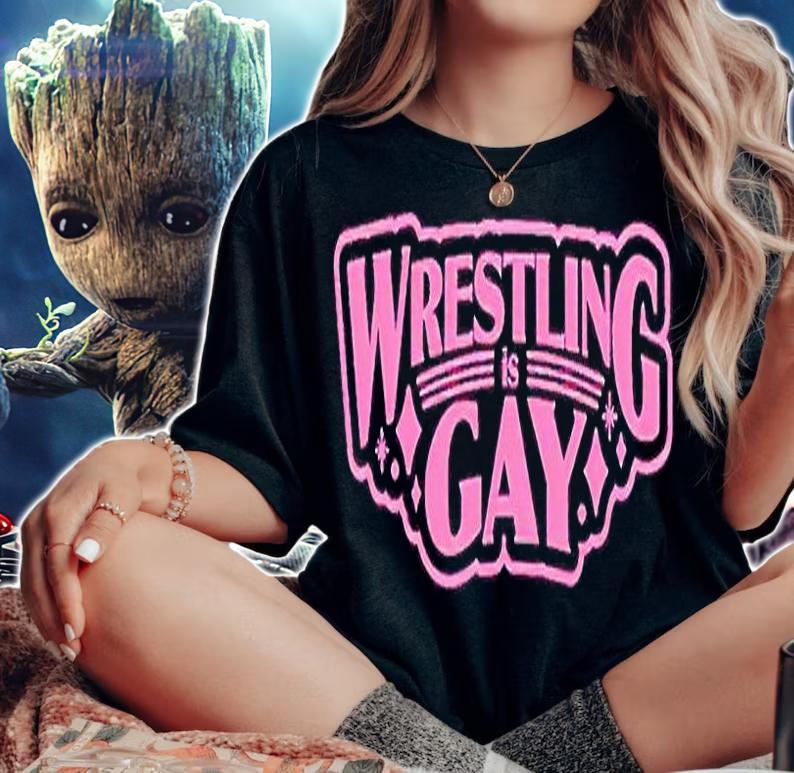 Wrestling is gay pink logo T-shirt woman shirt
