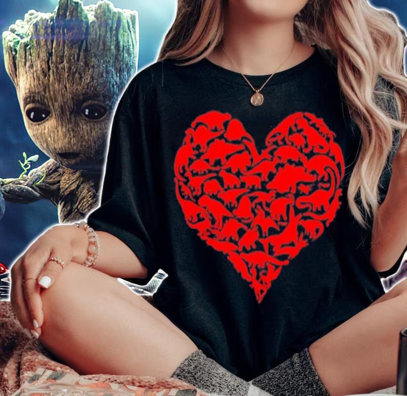 Valentines Day Dinosaur Heart Kids Dino shirt