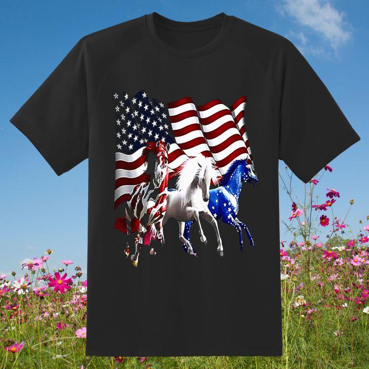Horse American Flag Red White And Blue T-Shirt