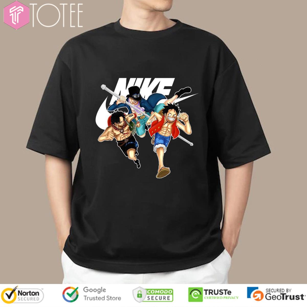 One Piece Luffy Ace Sabo Brotherhood Parody Nike Logo T-Shirt